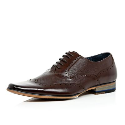 Brown leather panelled lace up formal shoes